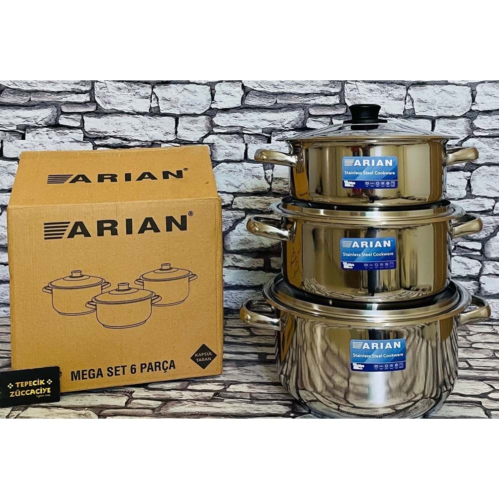ARİAN MEGA 22-24-26 NO ÇELİK TENCERE SET