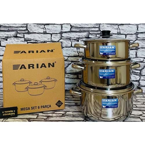 ARİAN MEGA 22-24-26 NO ÇELİK TENCERE SET